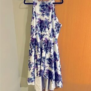 Blue dress with purple flowers